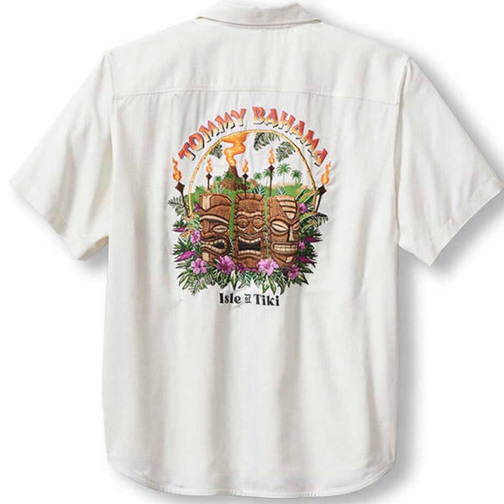 Tommy Bahama Cream Isle of Tiki Embroidered silk Shirt size 3x